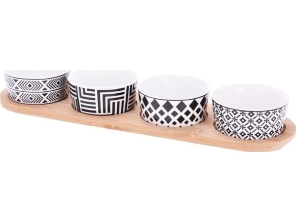 Utmerket husholdningsskål, ramekin, porselen, 4 stk, på stativ, brett