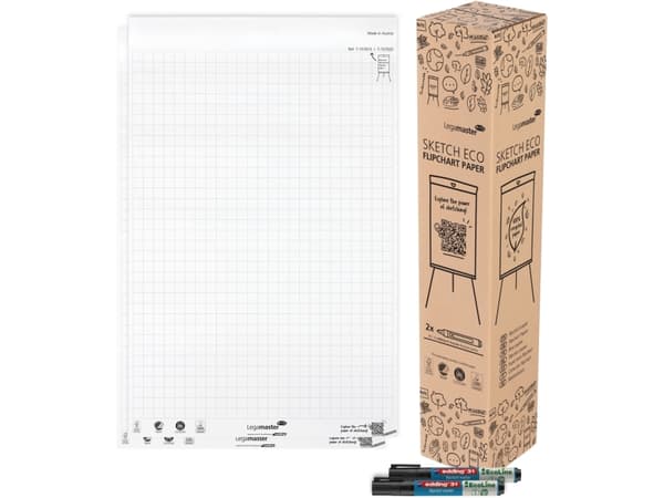 Legamaster SKETCH ECO paper pad grid 2x 50 sheets, Paper, 0.12 mm, 650 mm, 980 mm, 4.99 kg, Austria