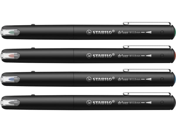 STABILO dr!ver, Sort, Blå, Grønn, Rød, Medium, Sort, Vann-basert blekk, 0,8 mm, Metall