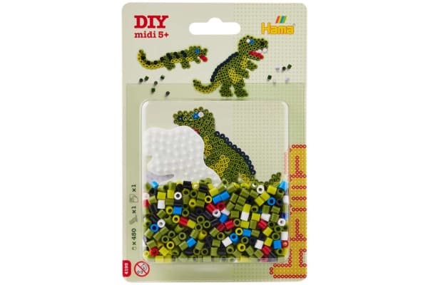 Hama midi läpipainopakkaus pieni dinosaurus levy + helmet
