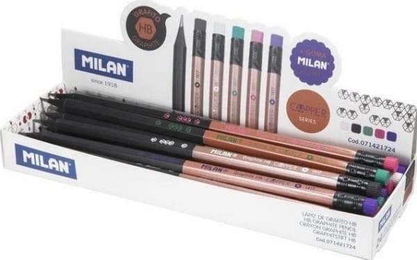 MILAN Copper HB-Blyanter med Viskelæder 24 stk Display