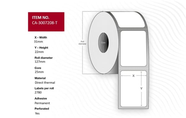 Capture - Permanet adhesiv - belagt - perforert - hvit - 31 x 22 mm 33360 etikett(er) (12 rull(er) x 2780) merkelapper (alternativ for: Zebra 3007208