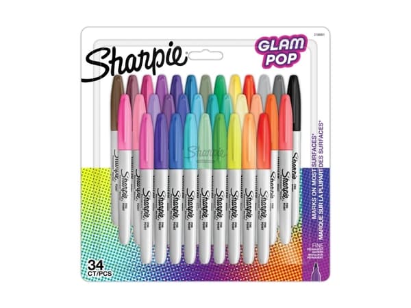 Sharpie 2198891, 34 styck, Svart, Grön, Orange, Rosa, Lila, Röd, Gul, Fin spets, Svart, Orange, Rosa, Grön, Lila, Gul, Röd, Glam, 1 mm