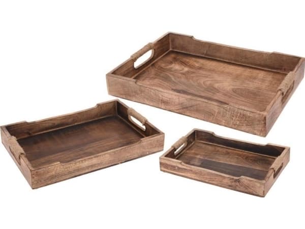 Excellent Houseware Set med 3 flätade trätråg