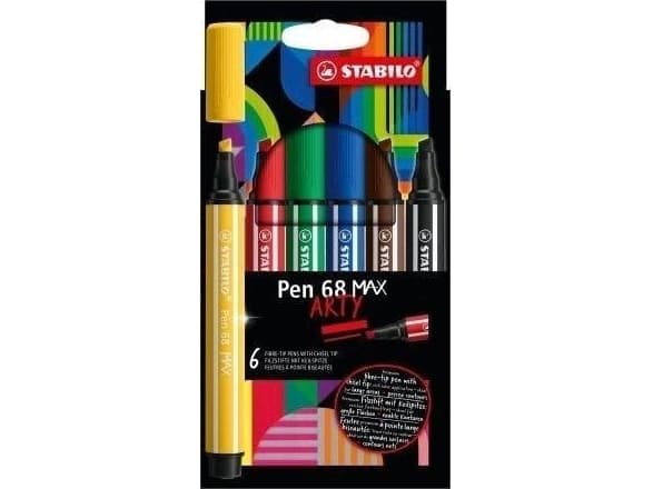 STABILO Pen 68 MAX, 6 färger, Svart, Blå, Brun, Grön, Röd, Gul, 5 mm, 1 mm, Multifärg, Rund