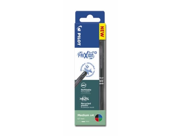 Kuglepen Pilot Frixion Plus 07mm 4stk/sæt ass. 82% genanvendt
