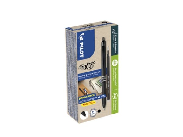 Kuglepen Pilot Frixion Plus 07mm sort bulk 10+10 82% genanvendt