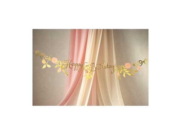 Baner Happy Birthday kwiaty różowo złote 1.3m