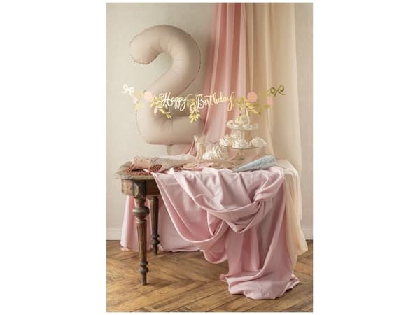 Baner Happy Birthday kwiaty różowo złote 1.3m