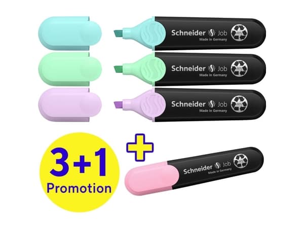 Schneider Skriveinstrumenter Tekstmarkør Highlighter Job Pastell 4-pakning sortert, 3+1 tilbud 115074 1 stk.