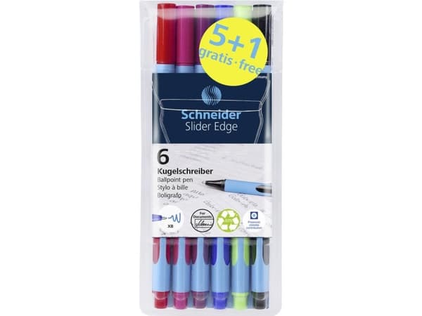 Schneider skrivinstrument Kulspetspenna Slider Edge XB ask om 6, assorterade, 5+1 action 152284 Kuglepen N/A 1 st