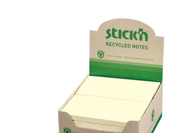 Anteckningsblock återvunnet 76x127mm 100 ark 12-pack Pastellgult