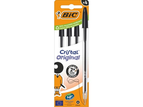 BIC 516335, Kulspetspenna, pinnformad, Svart, 4 styck, Medium