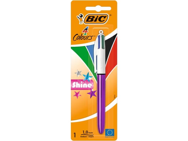 BIC Shine, Klämma, Kulspetspenna med multifunktion, Påfyllnadsbar, Svart, Blå, Grön, Röd, 1 styck, Medium