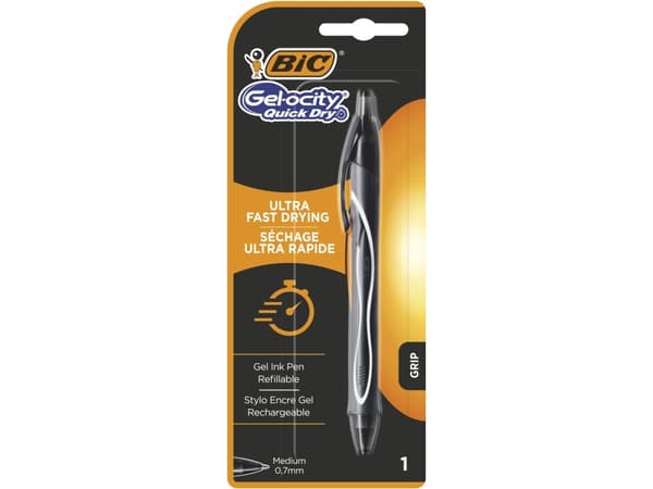 BIC 964764, Indragbar gelpenna, Svart, Svart, Medium, Rund, 0,7 mm