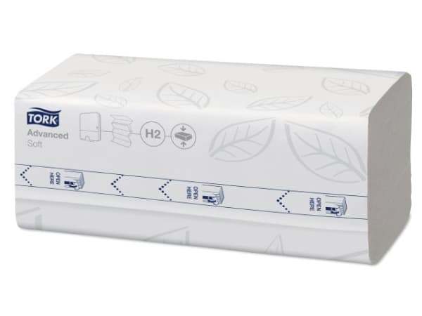 Håndklædeark Tork Advanced H2 M-Fold 2-lag kompr. L32xB21.2xD8cm Mix FSC Hvid,12 pk x 200 stk/krt
