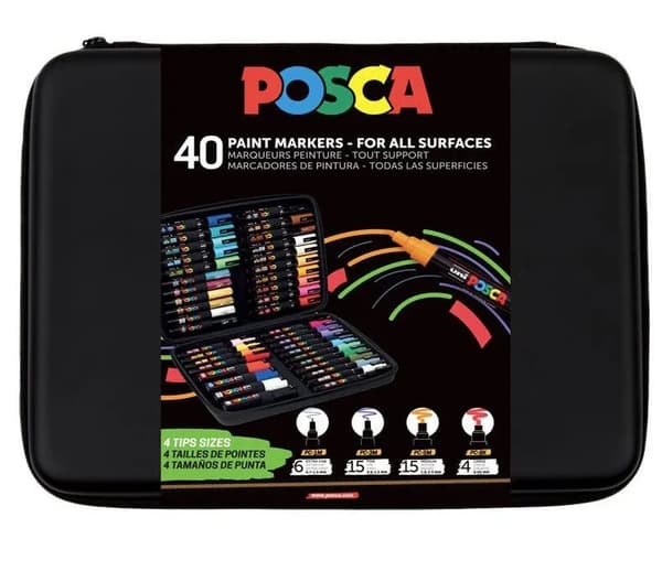 POSCA Presentask, 40 assorterade färger och linjebredder