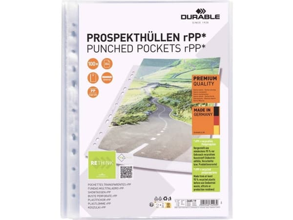 Durable Prospektomslag PREMIUM A4 1 x A4 PP Gennemsigtig 268519 100 stk