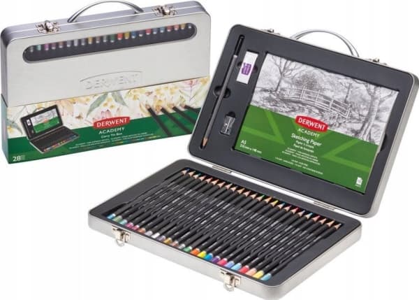 Derwent Carry Collection inkl. 24 stk. Colouring Pencils, Eraser, Sketching Pad & Sharpener - 28 dele