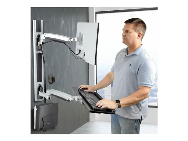 StarTech.com Wall Mount Workstation, VESA Mount For 32" Monitors (22lb/10kg), Fully Articulating Arms For Single Monitor Mount & Keyboard Tray, Inclu