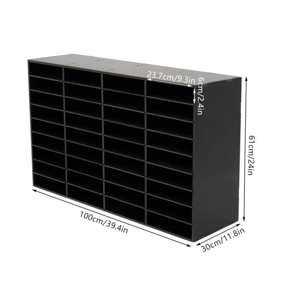 Litteraturorganisator, 36 rum, holdbar PVC-konstruktion,sort, 21 celler og op