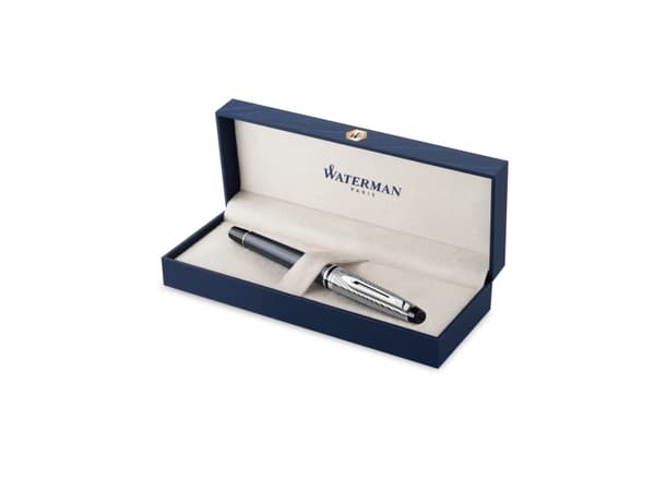 Waterman Expert Deluxe, Grå, Metallisk, Sort, Lakk, Fint, Ambidekstriøs, Gave boks