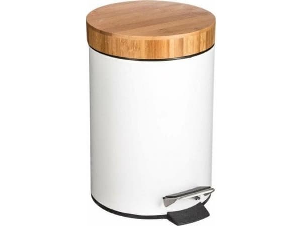 5five Simply Smart DUSTBIN pedalbøtte med bambuslokk - metall, bambus, hvit, 21 x 26 cm