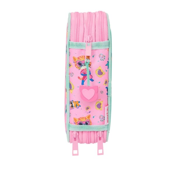 Triple Pencil Case SuperKitties Pink Turquoise 12,5 x 19,5 x 5,5 cm 37 Pieces