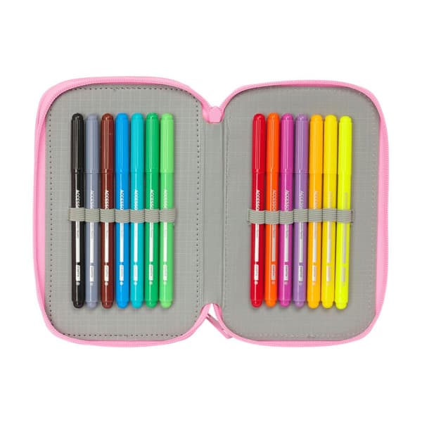 Triple Pencil Case SuperKitties Pink Turquoise 12,5 x 19,5 x 5,5 cm 37 Pieces