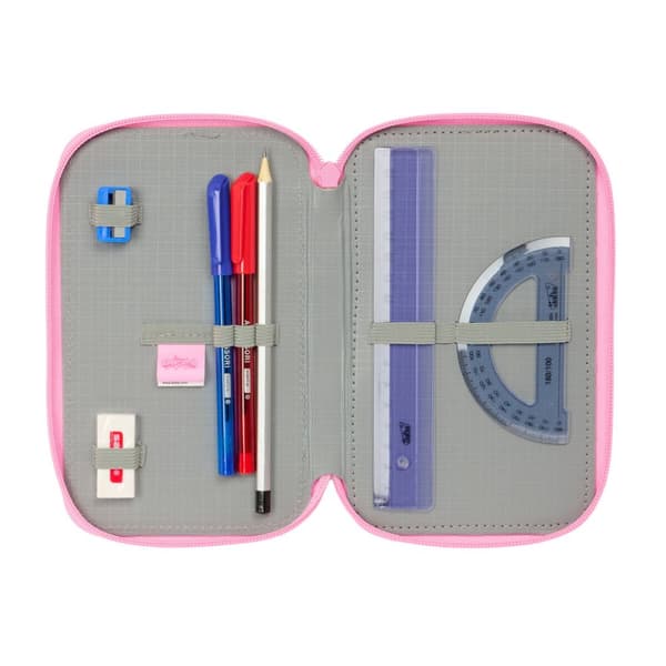 Triple Pencil Case SuperKitties Pink Turquoise 12,5 x 19,5 x 5,5 cm 37 Pieces