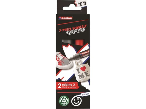 Edding 6900 X Multimarker, Grå, Rød, Mejselspids, Genanvendt plast, Wood/laminate, 2 mm, 1 cm
