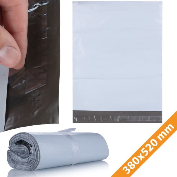Rosfix Hvide folieposer med sort inderside 38x52cm + 2x Rosfix gul pakketape 48 mm x 50m