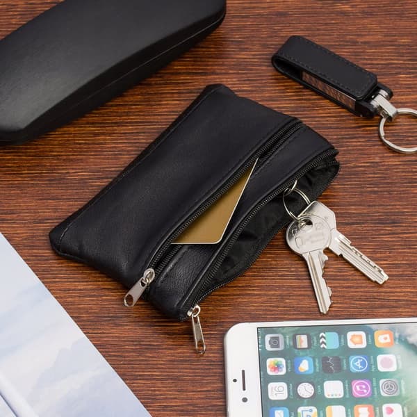 KEYCASE läder stort nyckelfodral med tre fack lång rymlig plånbok