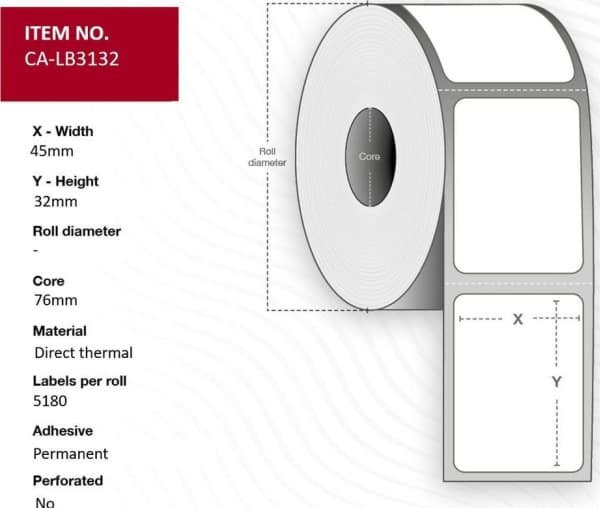 Capture Label 45 x 32mm, Core 76mm,