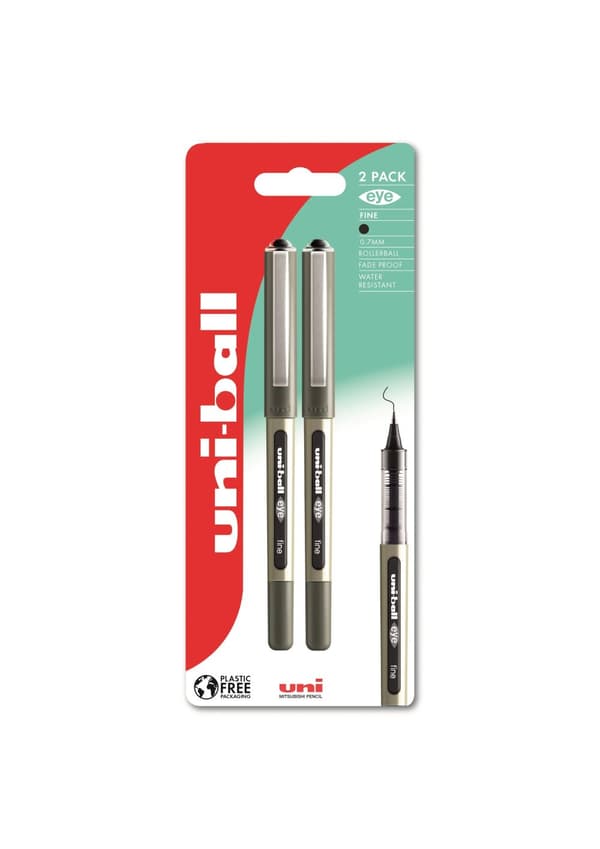Uni-ball eye-157 fine - 2stk Sorte Rollerpenne stregbredde 0,5mm fine