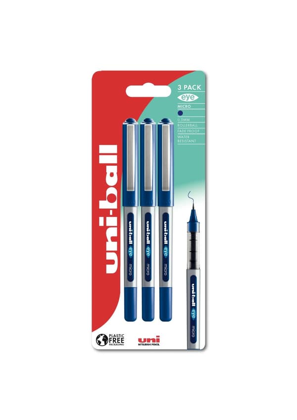 Uni-ball eye 150 micro - 3 stk blå Rollerpenne stregbredde 0,2mm micro