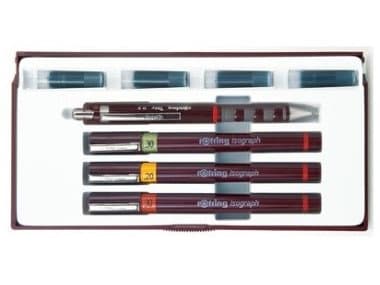 Rotring Isograph 0.2/0.3/0.5, Gelpenna med kork, Svart, Brun, Låda, 4 styck