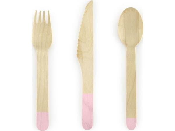 PartyDeco SDR1-081J, 6 person(er), Éngangsgaffel, Éngangskniv, Éngangsskje, Tre, Rosa, Tre, Monokromatisk, 160 mm