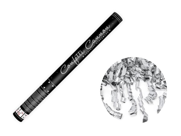 PartyDeco Confetti cannon with streamers, silver, 60cm, Confetti cannon, Metallic, Silver, 1 colours, Stripe, 600 mm, 1 pc(s)
