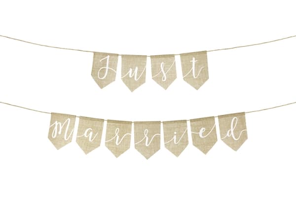 PartyDeco Girlande just married Jute, Garland, Stoff/Tøy, Naturlig, Bryllup, 1,85 m, Gutt/Jente