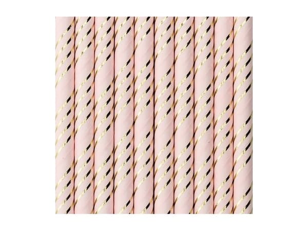 Sugrör av papper rosa, guldränder