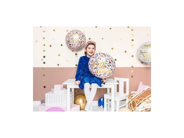 Happy birthday folieballon med blomster
