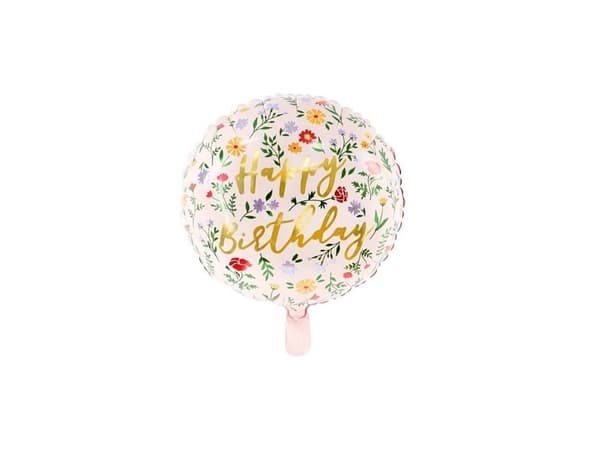 Happy birthday folieballon med blomster