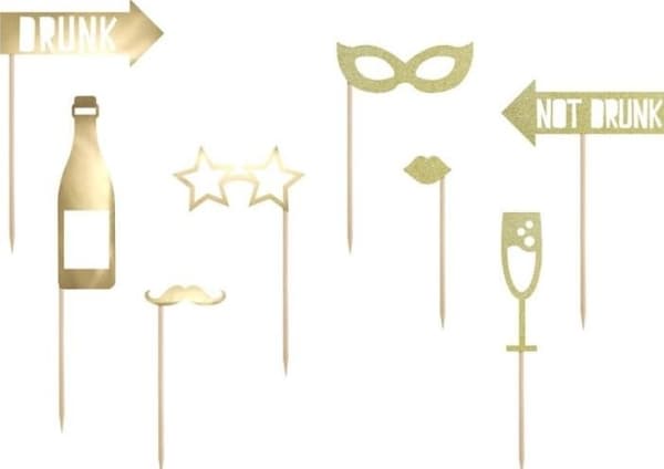 PartyDeco KNP24-019-KARTON, Photo booth prop, papper, Guld, Vuxen, Alla, Helgdagar