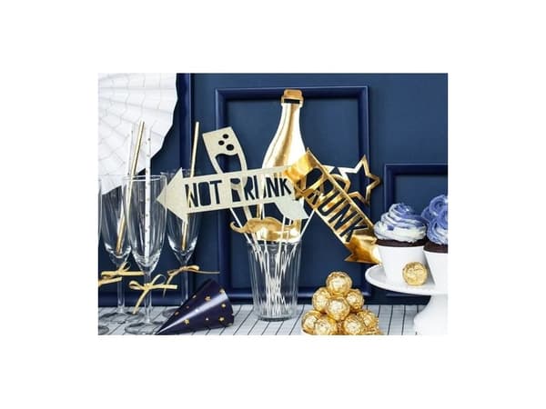PartyDeco KNP24-019-KARTON, Photo booth prop, papper, Guld, Vuxen, Alla, Helgdagar