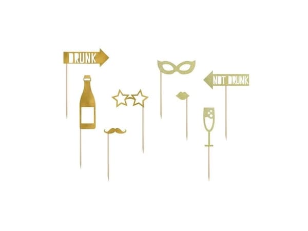 PartyDeco KNP24-019-KARTON, Photo booth prop, papper, Guld, Vuxen, Alla, Helgdagar