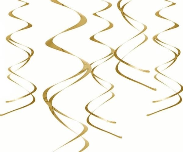 Party Deco Swirls, gull, 60 cm, 5 stk