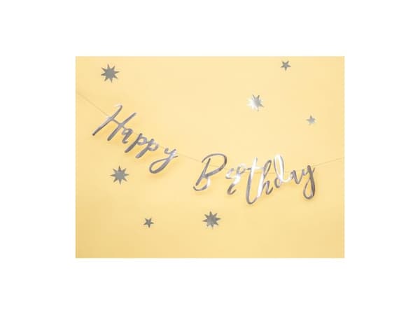 Happy birthday banner sølv