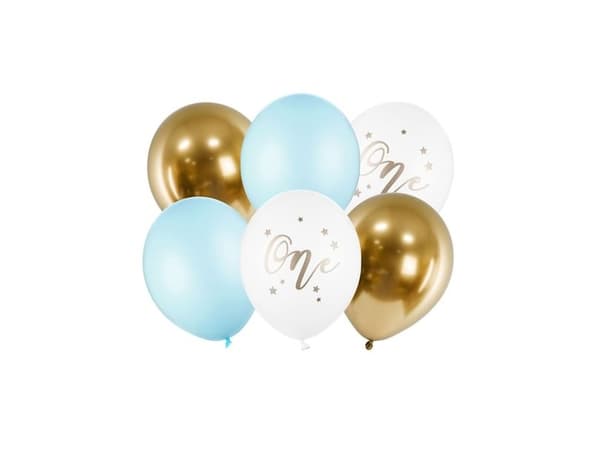 PartyDeco SB14P-307-001J-6, Toy balloon, Sininen, Kulta, Valkoinen, Syntymäpäivä, Ovaali, 30 cm, 6 kpl