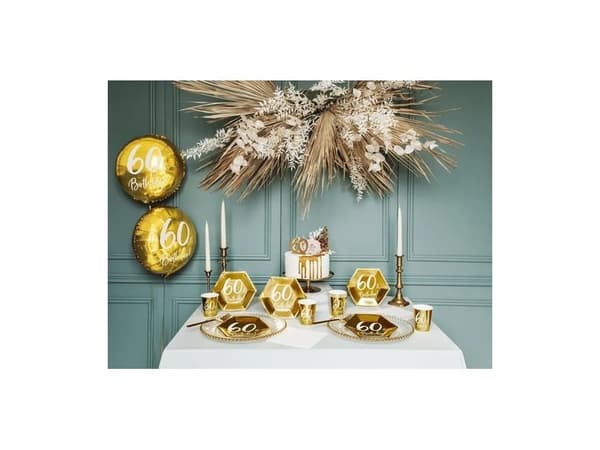 PartyDeco FB24M-60-019-KARTON, Guld, Vit, Rund, Folie, Födelsedag, Engelska, 45 cm